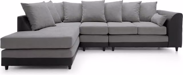 Abakus Direct Dylan Large L-Shape Corner Sofa in Grey Fabric with Left-Hand Facing Seating and Scatter Cushions