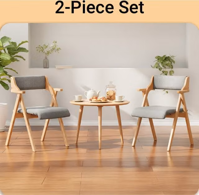 SoBuy Set of 2 Grey Folding Beech Wood Chairs with Fabric Cushions and Armrests