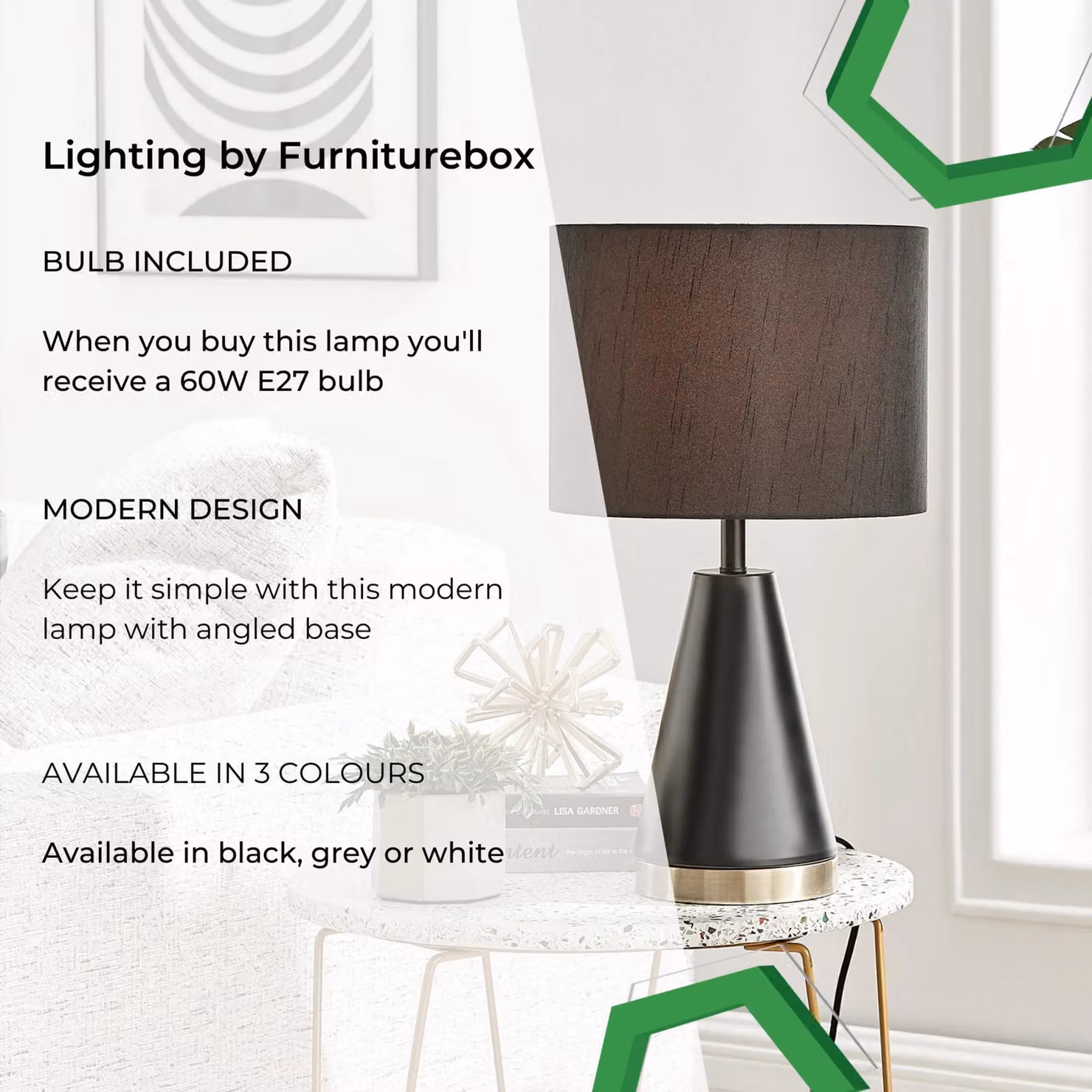 FurnitureboxUK Zoe Conical Metal Table Lamp with Fabric Shade and Bulb in Black and Gold/Brass – 4