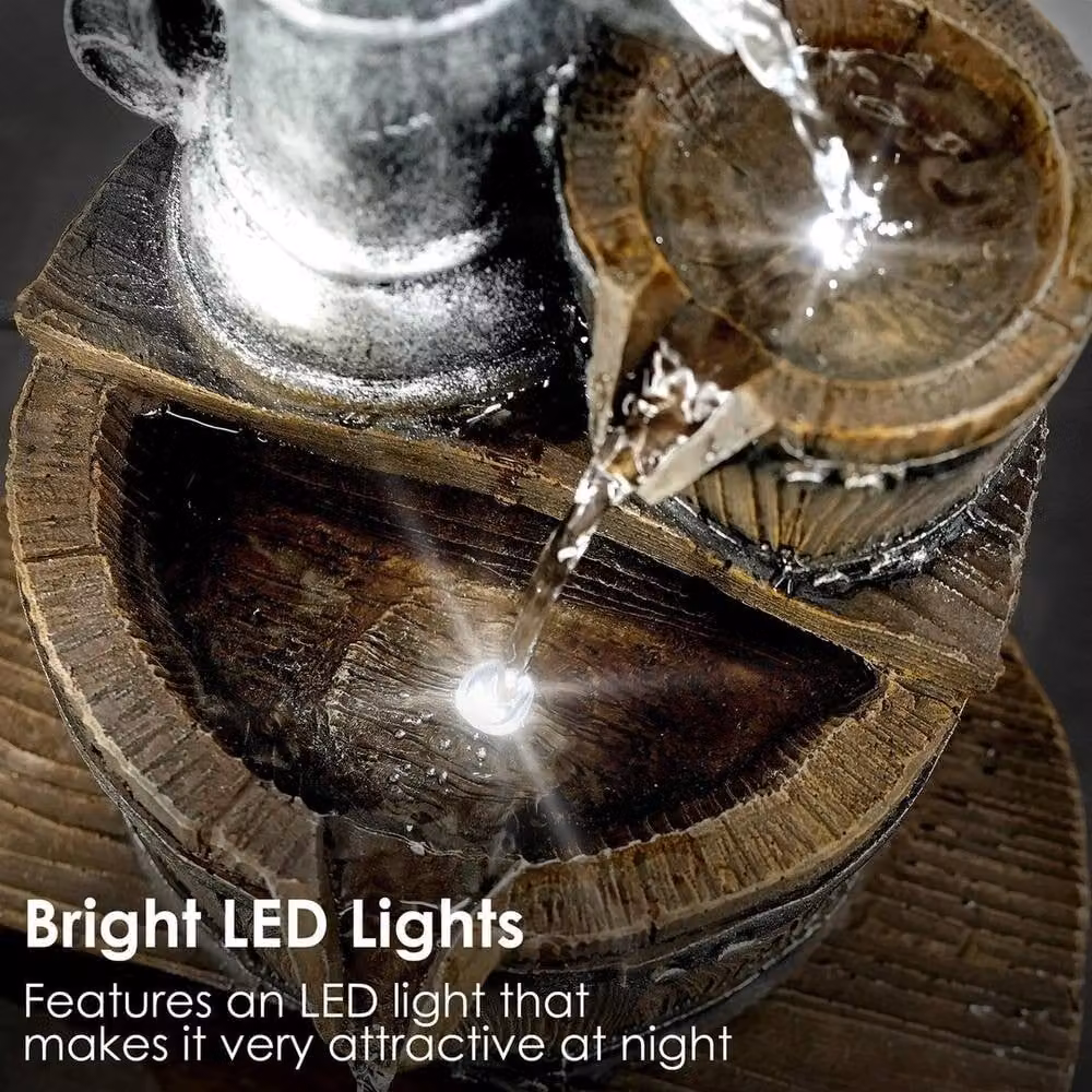 KORVIXA Multicolour Brown Cascade LED Water Feature for Indoor or Outdoor Use, W/D/H: 100 x 100 x 42.5 cm – 3
