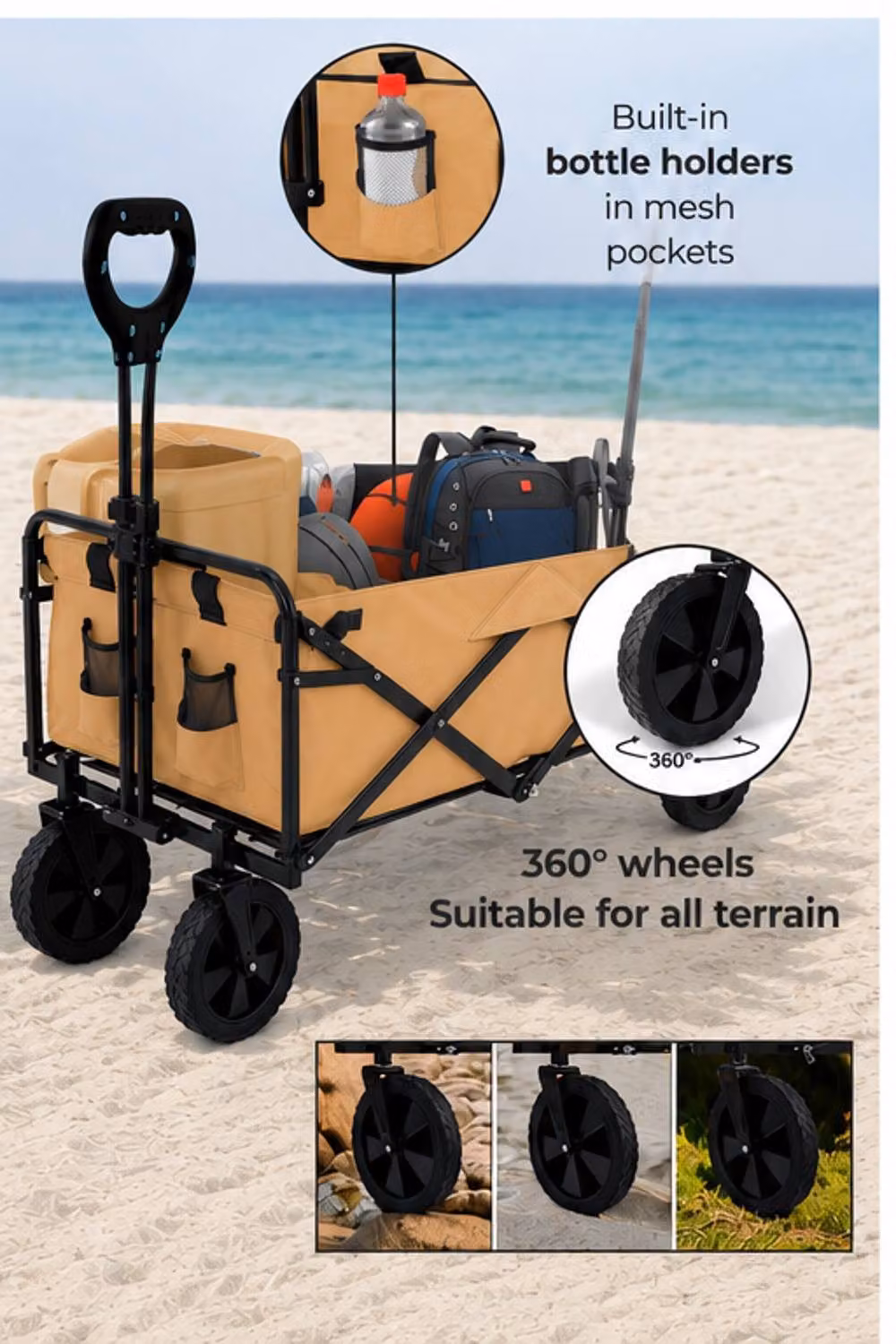 Neo Foldable Collapsible Garden Festival Cart in Camel – 3