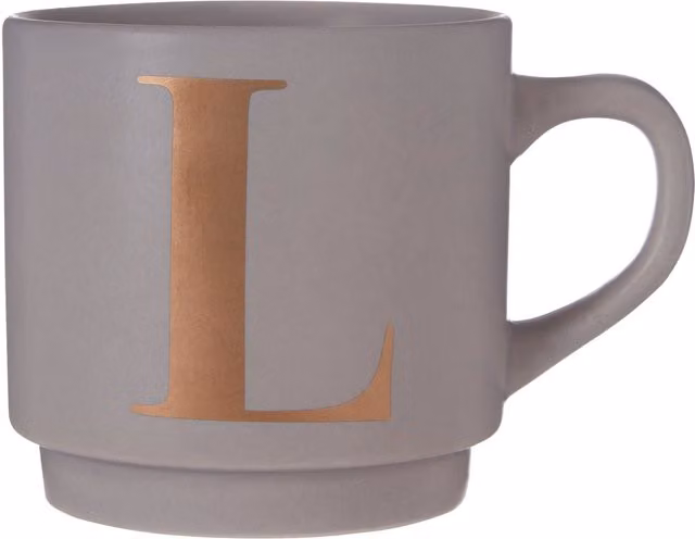 Orsina Grey and Gold Monogram Porcelain Stackable Mug