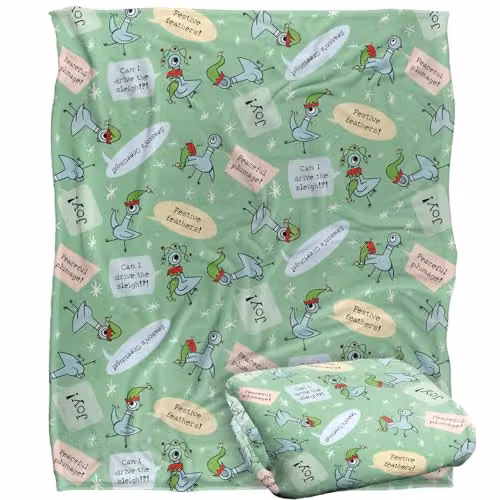 Hidden Pigeon Dont Let The Pigeon Drive The Sleigh Joy Pattern Super Soft Fleece Throw Blanket in White, W/D/H: 152 x 127 cm