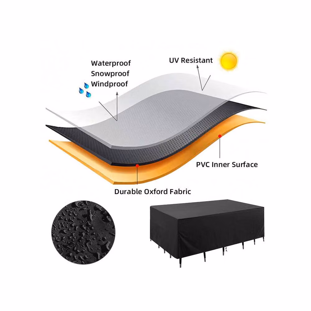 YnysTec Heavy Duty Waterproof Garden Patio Furniture Cover for Rattan Tables and Sofas, Black, W: 150 cm, D: 100 cm – 2