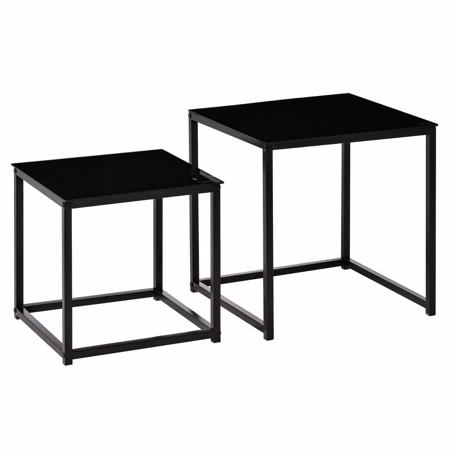 Rafaelo Mobilia Set of 2 Modern Square Nesting Tables in Black with Glass Tops – 5