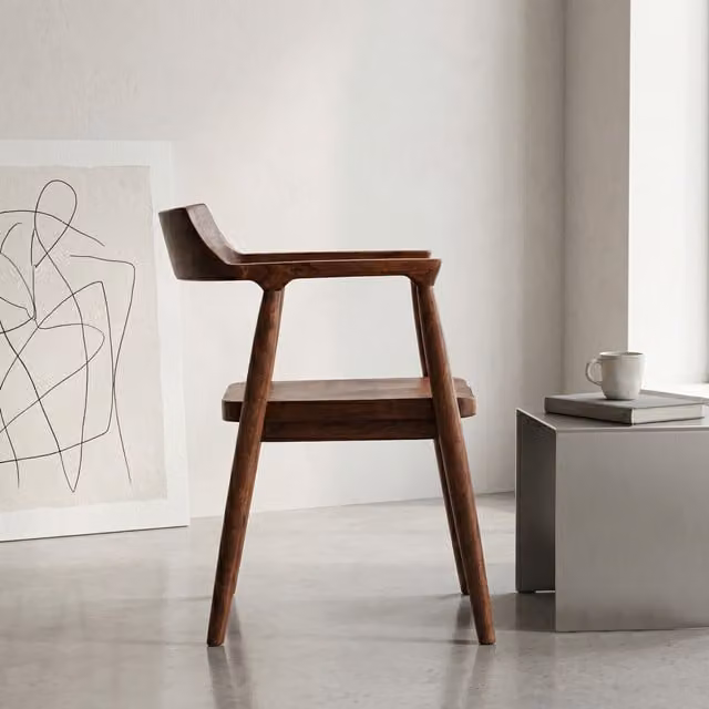 Elm Home And Garden Mid Century Mango Wood Dining Chair with Armrests in Brown