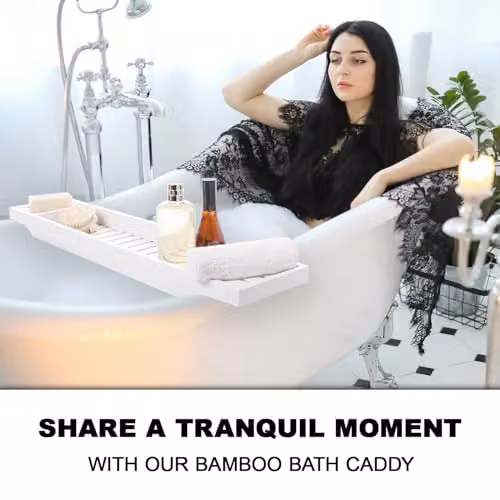 MantraRaj White Bamboo Bath Caddy Tray and Bathroom Shelf Organizer – 3