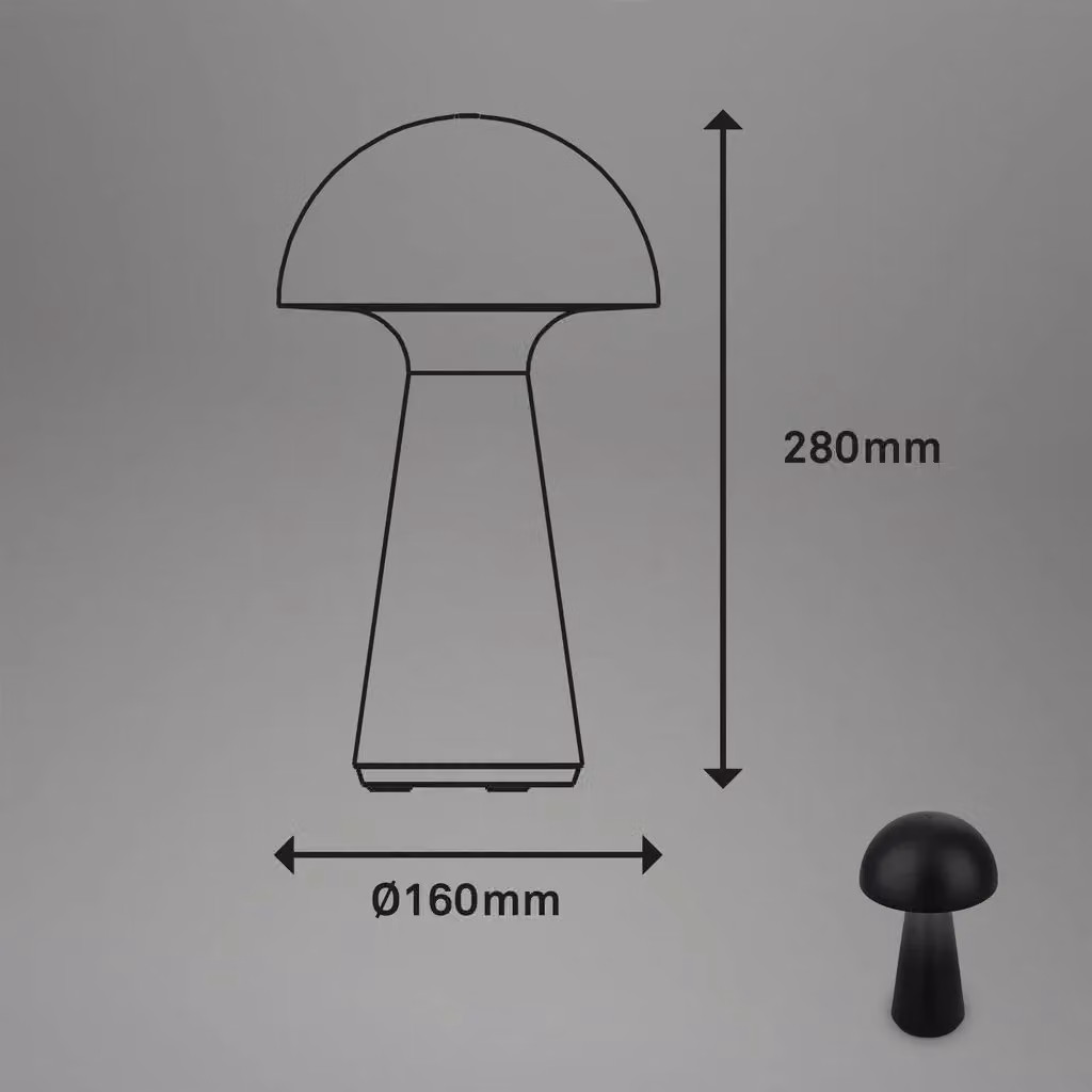 Briloner Rechargeable LED Mushroom Table Lamp, Dimmable Touch Control Wireless Night Light, Matt Black, W/D/H: 28 x 16 x 16 cm – 4