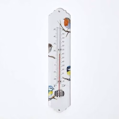 Homescapes White Bird Design Wall Thermometer for Indoor and Outdoor Use