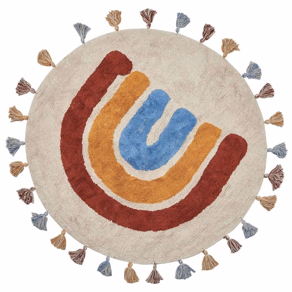 Wyld and Coco Laurel Rainbow Round Woven Cotton Rug with Fringes, Multicolour, Diameter: 120 cm – 2