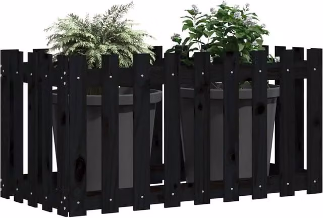 Berkfield Home Garden Raised Bed with Fence Design in Black Solid Wood Pine, W/D/H: 100 x 50 x 50 cm – 1