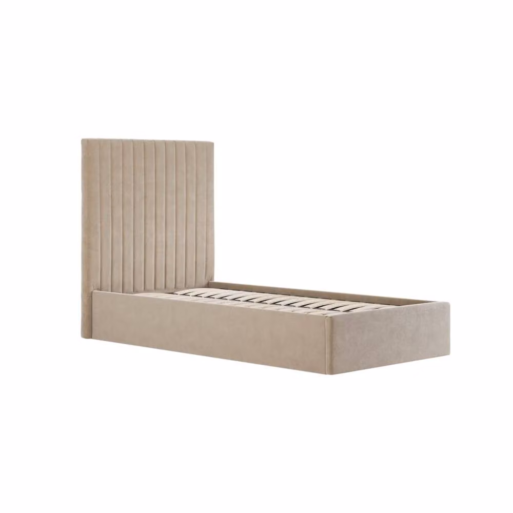 Wyld Haus Dublin Single Ottoman Bed in Beige Velvet with Tall Ribbed Headboard, W/D/H: 90 x 190 cm – 2