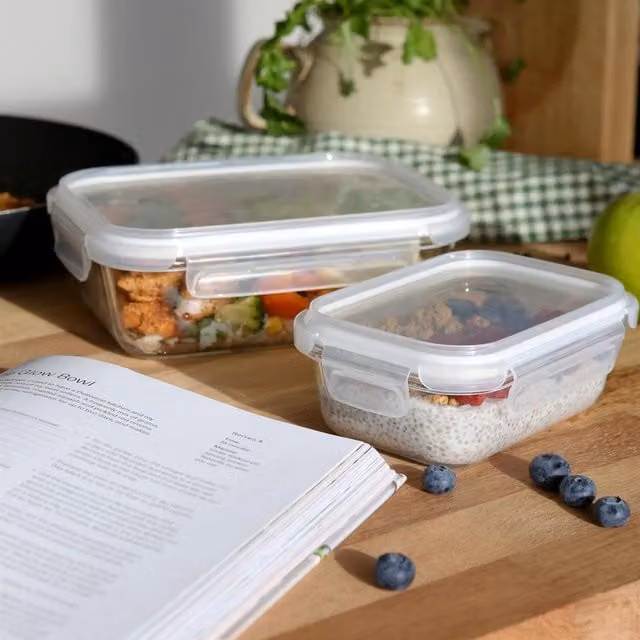 Harbour Housewares 10-Piece Glass Food Storage Container Set with Leakproof Lids in White and Transparent