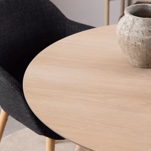 Furniture To Go Townsville Round Dining Table in White and Oak with 4 Batilda Grey Fabric and Oak Dining Chairs – 3