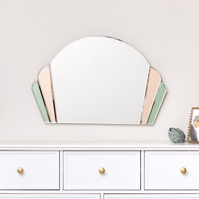 Melody Maison Art Deco Geometric Arch Fan Wall Mirror in Pink and Green, W: 46 cm, H: 71 cm