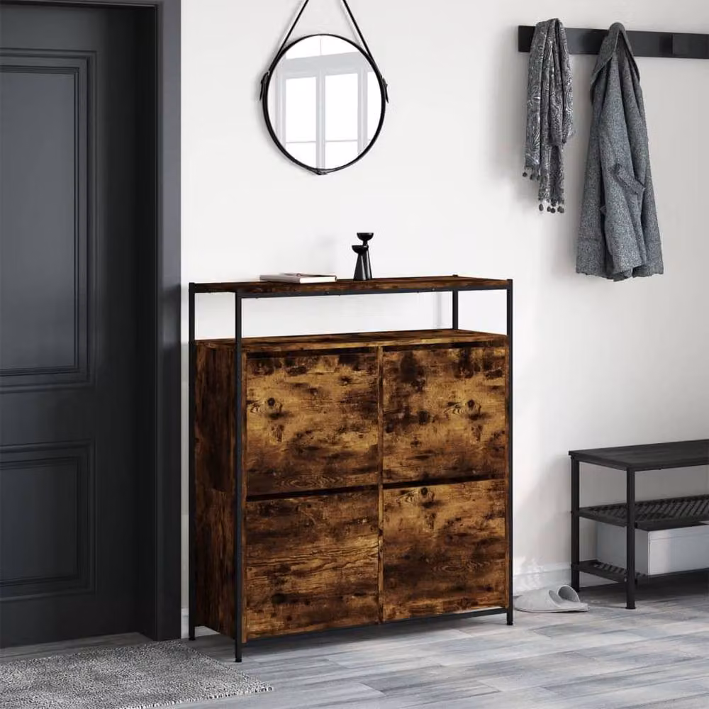 Berkfield Home Modern Shoe Cabinet with 4 Tilting Compartments in Smoked Oak Brown, W/D/H: 100 x 34 x 112 cm – 3