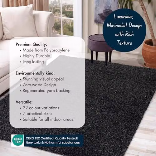 Serdim Rugs Anthracite Plain Shaggy Rectangular Living Room Area Rug, W: 60 cm, L: 110 cm – 8