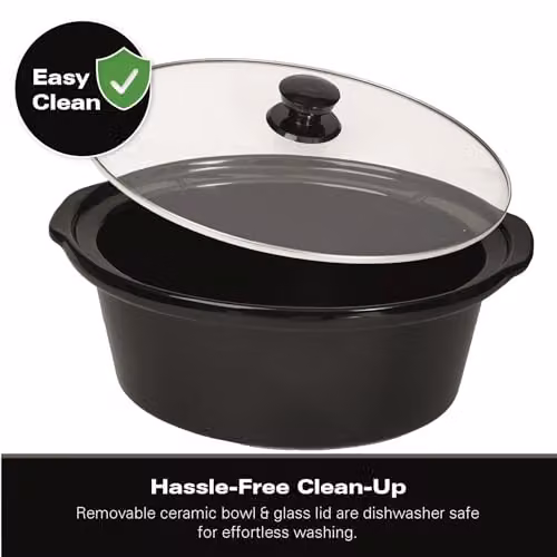Hamilton Beach 6.5L Family Favourite Slow Cooker in Black and Silver, 240W with Ceramic and Stainless Steel Components – 5