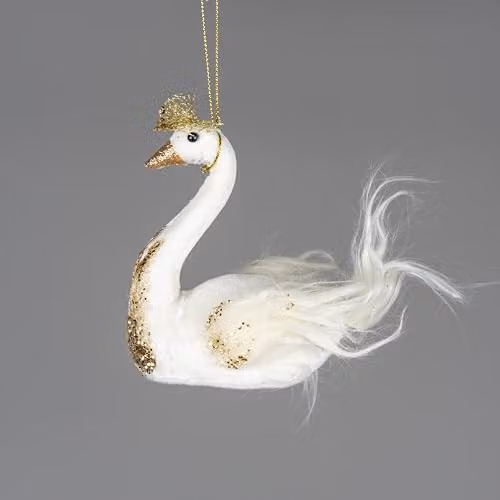 Shatchi White Swan Christmas Hanging Decoration Textile Pendant Figure W/H: 12 x 13 cm