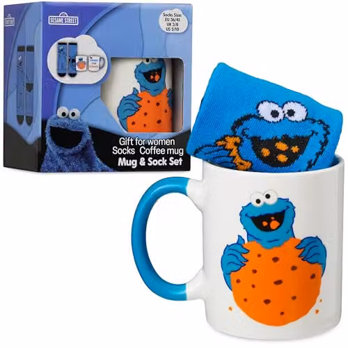 Get Trend Sesame Street Cookie Monster Ceramic Mug and Crew Socks Gift Set, Multicolour, 340ml – 1
