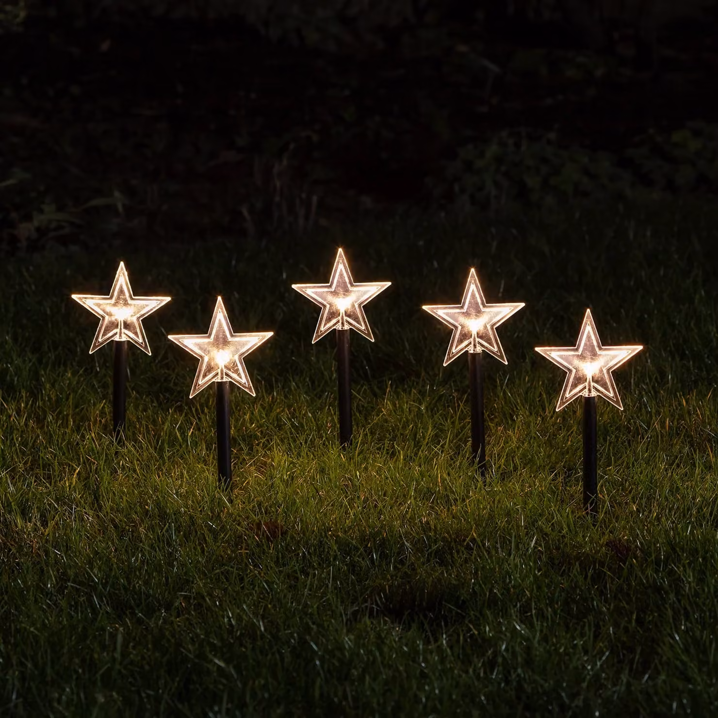 Lights4fun Set of 5 White Christmas Star Garden Stake Lights, H: 39 cm