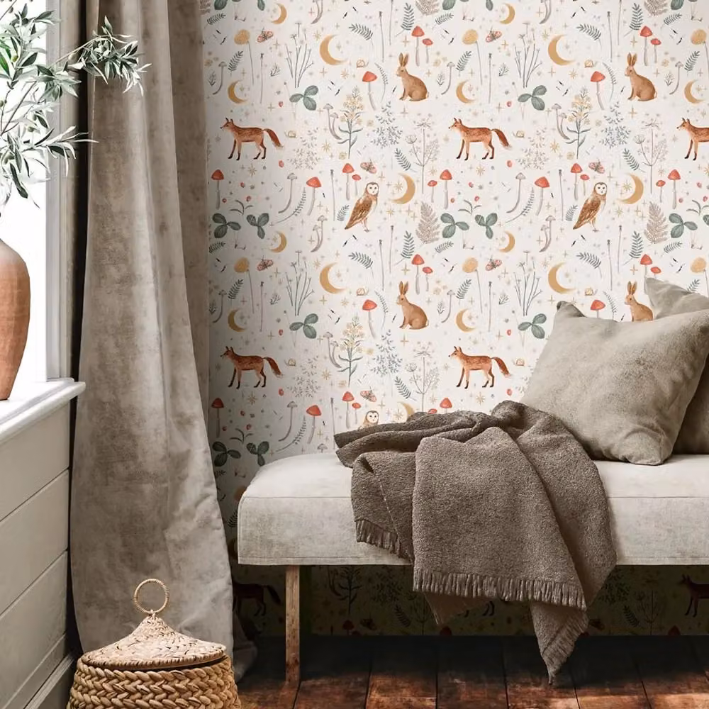Muriva Catherine Lansfield Enchanted Twilight Wallpaper in Natural Beige and Sand with Floral and Botanical Nature Patterns – 2