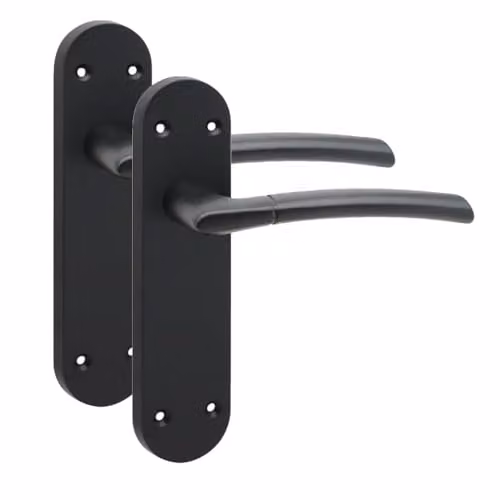 Golden Grace Indiana Long Backplate Door Handle Set, Matt Black, 1 Pair, W: 18.2 cm x H: 4.5 cm