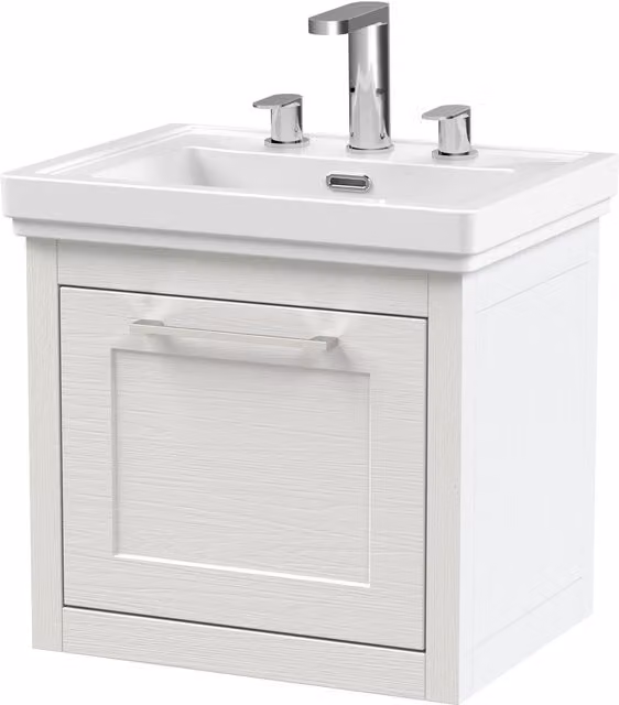 Balterley Wall Mounted Single Drawer Bathroom Vanity Unit with Basin in White W/D/H: 53.1 x 40.6 x 51.5 cm