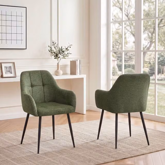 SONARA Modern Set of 2 Dining Chairs in Green Fabric with Metal Legs – 1