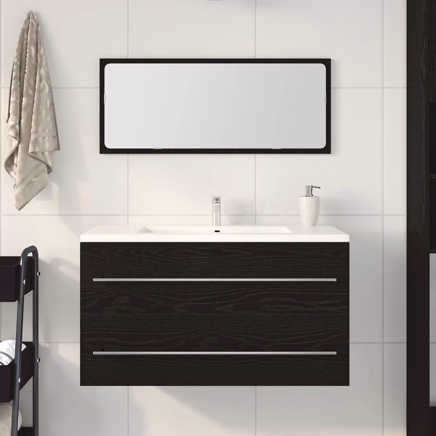 Berkfield Modern Wall-Mounted Home Sink Cabinet with Mirror in Black Oak, W/D/H: 90 x 45 x 1.5 cm – 3