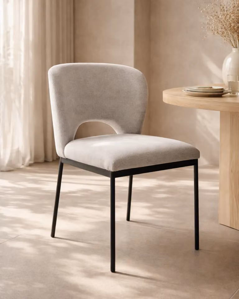Tommy Franks Modern Dining Chair in Grey and Black Fabric with Metal Legs, Set of 2
