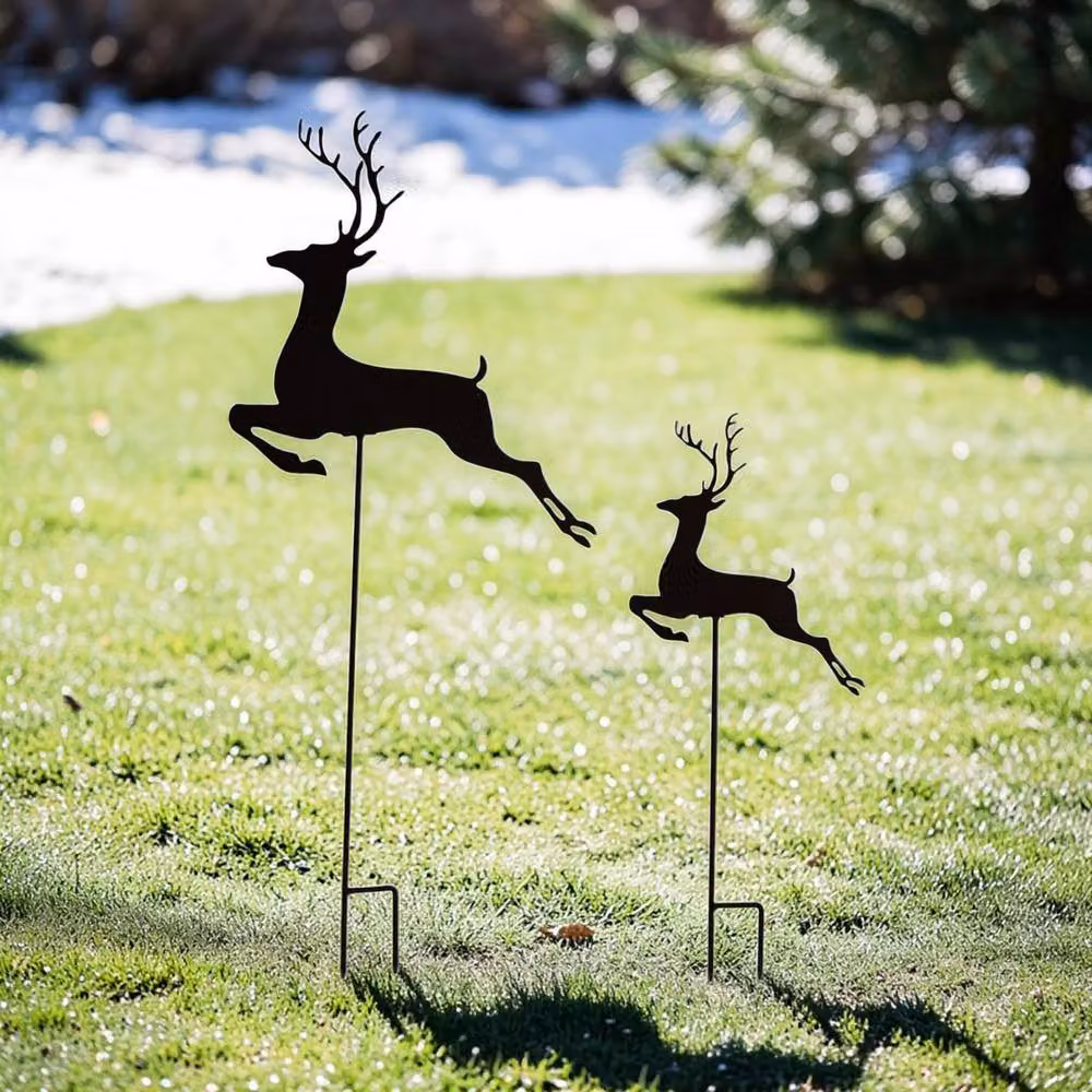 Four Candle Set of 2 Black Metal Reindeer Garden Stakes, Height: 70 cm – 2