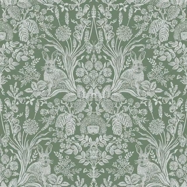 Holden Dcor Harlen Woodland Damask Wallpaper, Green, W: 53 cm, L: 10 m