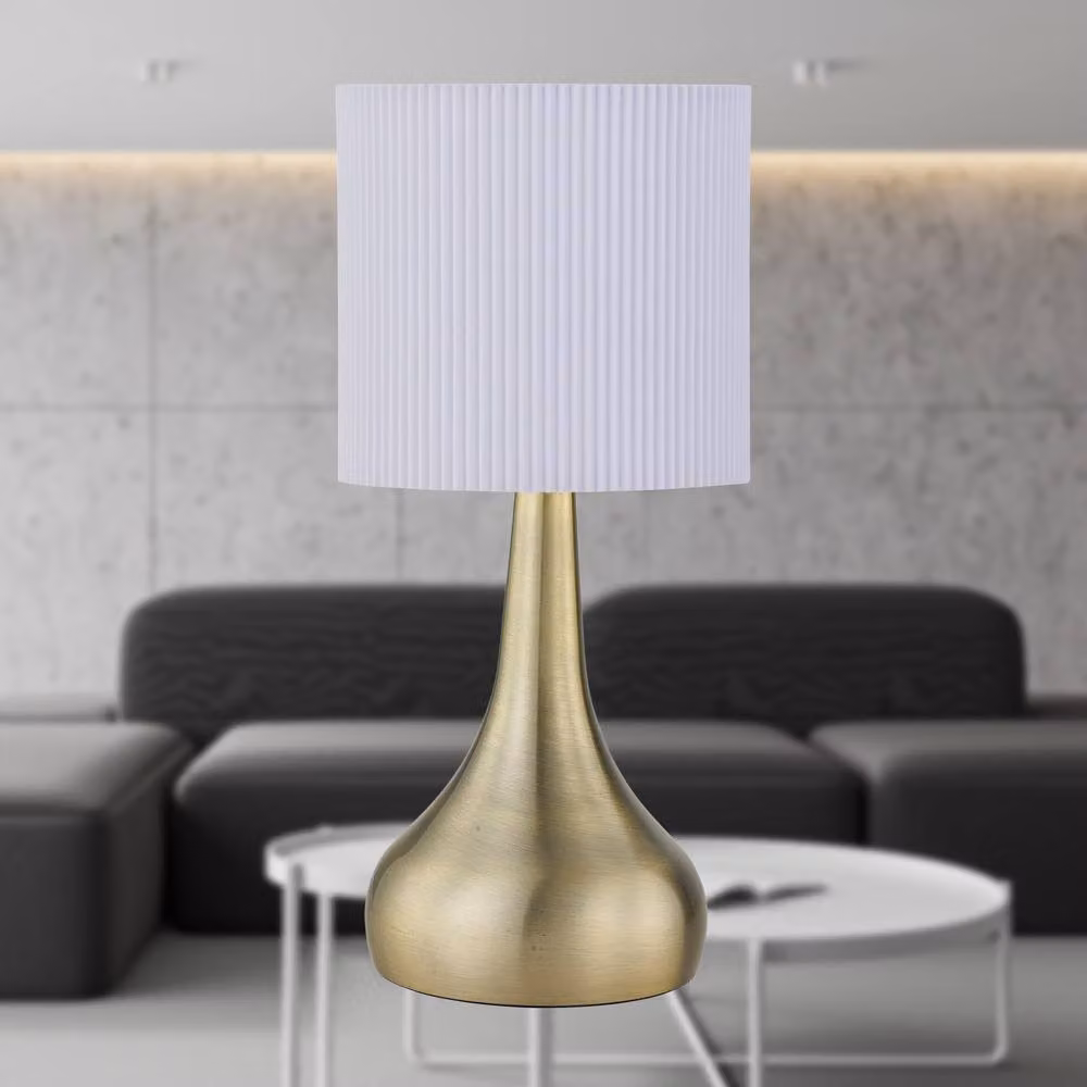 First Choice Lighting Romana Set of 2 Antique Brass Touch Table Lamps with White Pleated Fabric Shades – 2