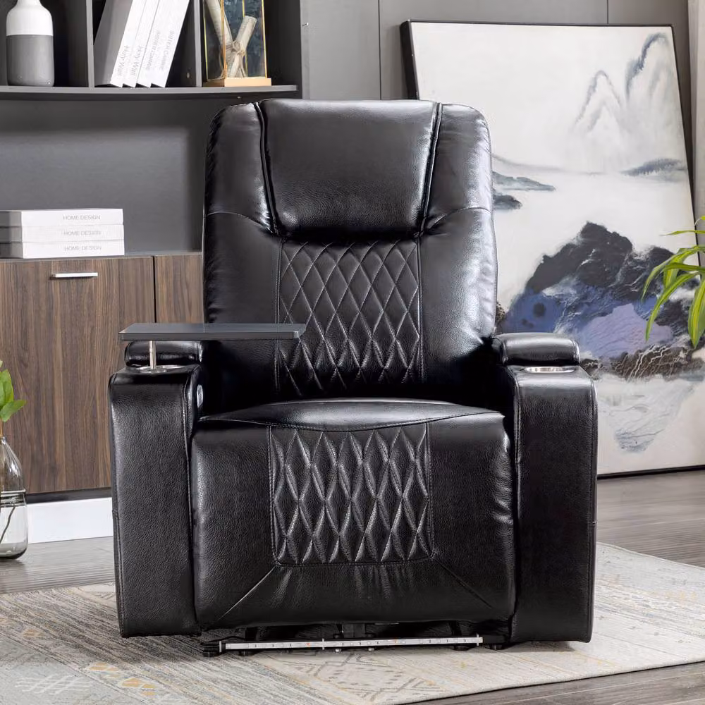 Matteo Electric Recliner Chair in Black Synthetic Leather with USB, Swivel Tray and Storage – 5