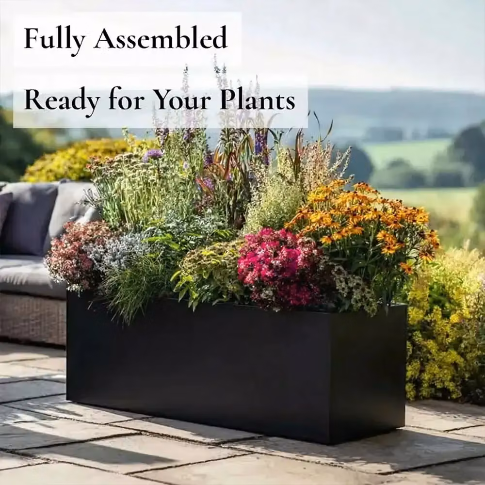Tulipy Galvanised Steel Trough Planter, Black, L100 x W40 x H40 cm – 7