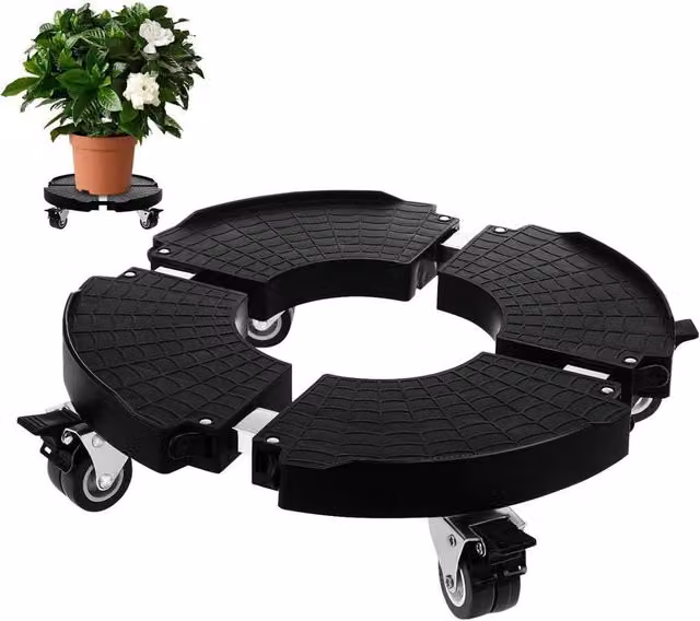 PAWNORA Rotating Pot Caddy Dolly Mover Trolley for Planters in Black