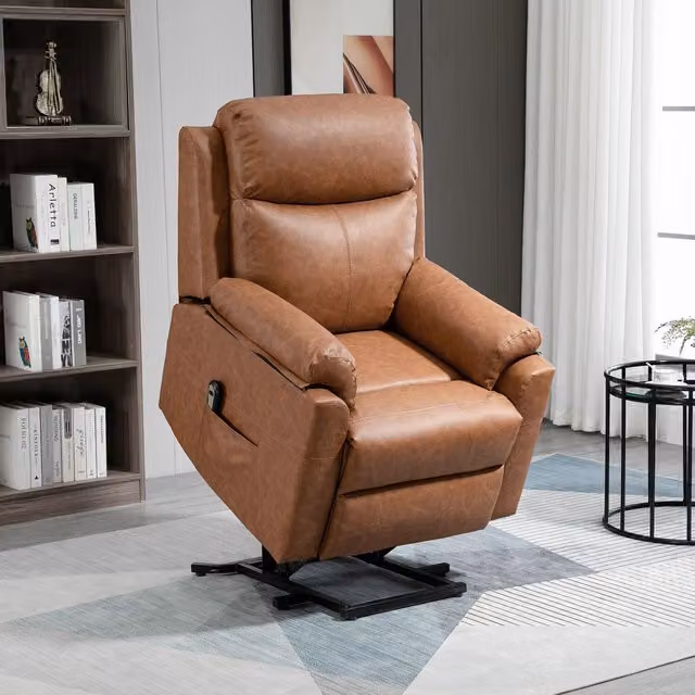 HOMCOM Brown Synthetic Leather Electric Power Lift Riser Recliner Chair with Remote Control – 1