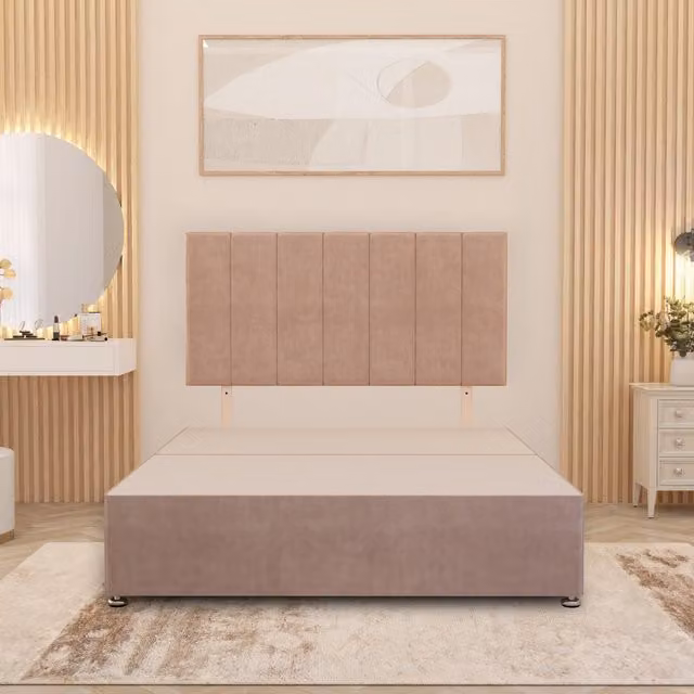 Somnior Beds Ltd Austin Divan Bed Base with 32 inch Headboard in Pink Plush Velvet with Storage Drawers, W/D/H: 90 x 190 x 34.5 cm