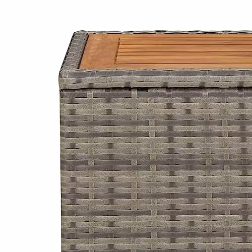 vidaXL Modern Grey Poly Rattan Tea Table with Acacia Wood Top – 4
