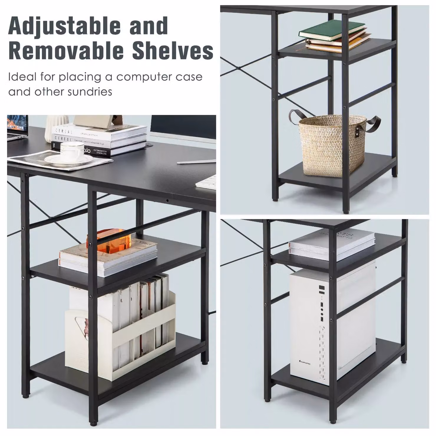 Costway L-Shaped Corner Computer Desk with Storage Shelf in Black – 4