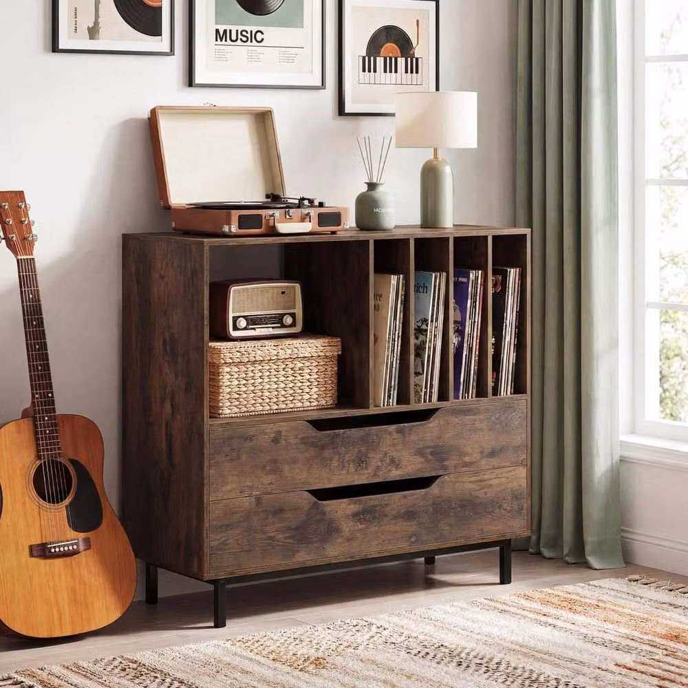 Kelvenix Mid-Century Retro Vinyl Record Storage Cabinet in Brown – 3
