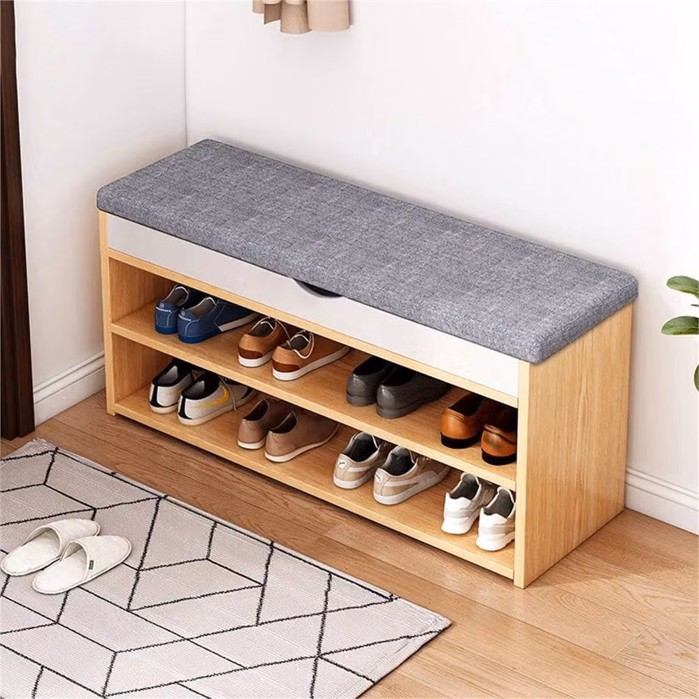 PAWNORA 3 Tier Beech Wood Shoe Bench and Storage Cabinet in Natural – 3