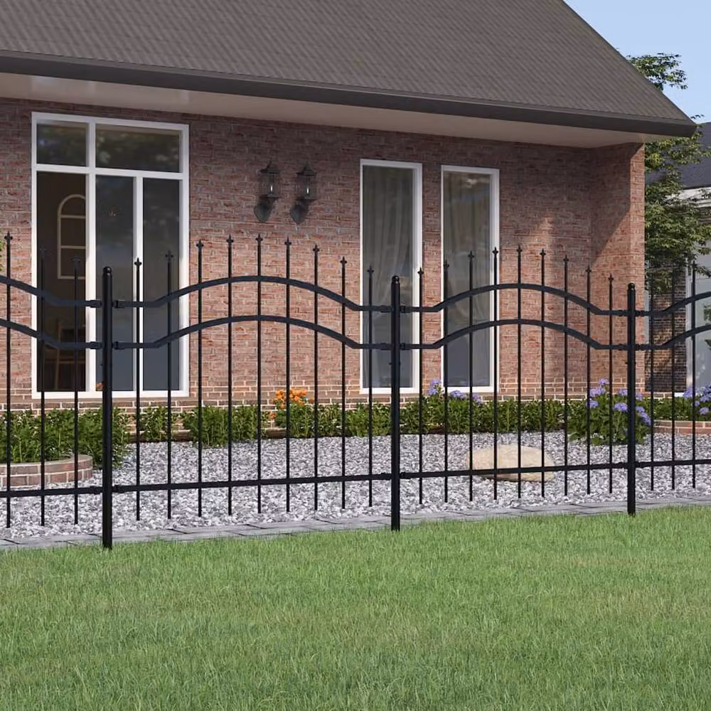 Berkfield Home Spear Top Garden Fence, Black Powder-coated Steel, Height: 140 cm – 2