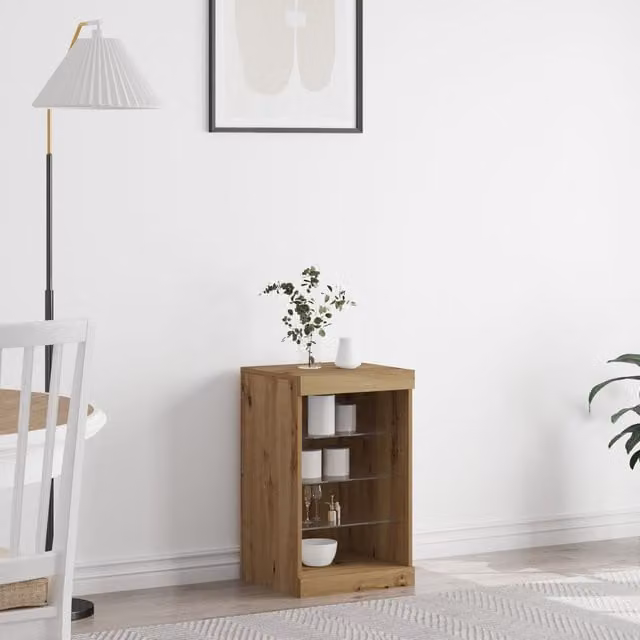 Berkfield Home Artisan Oak Sideboard with Integrated LED Lights in Brown, W/D/H: 41 x 37 x 67 cm