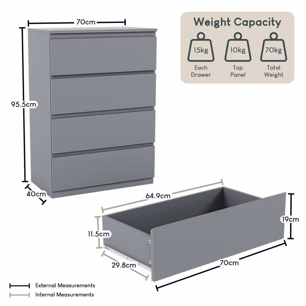 FORGEVIO Modern Grey 4 Drawer Chest of Drawers – 2