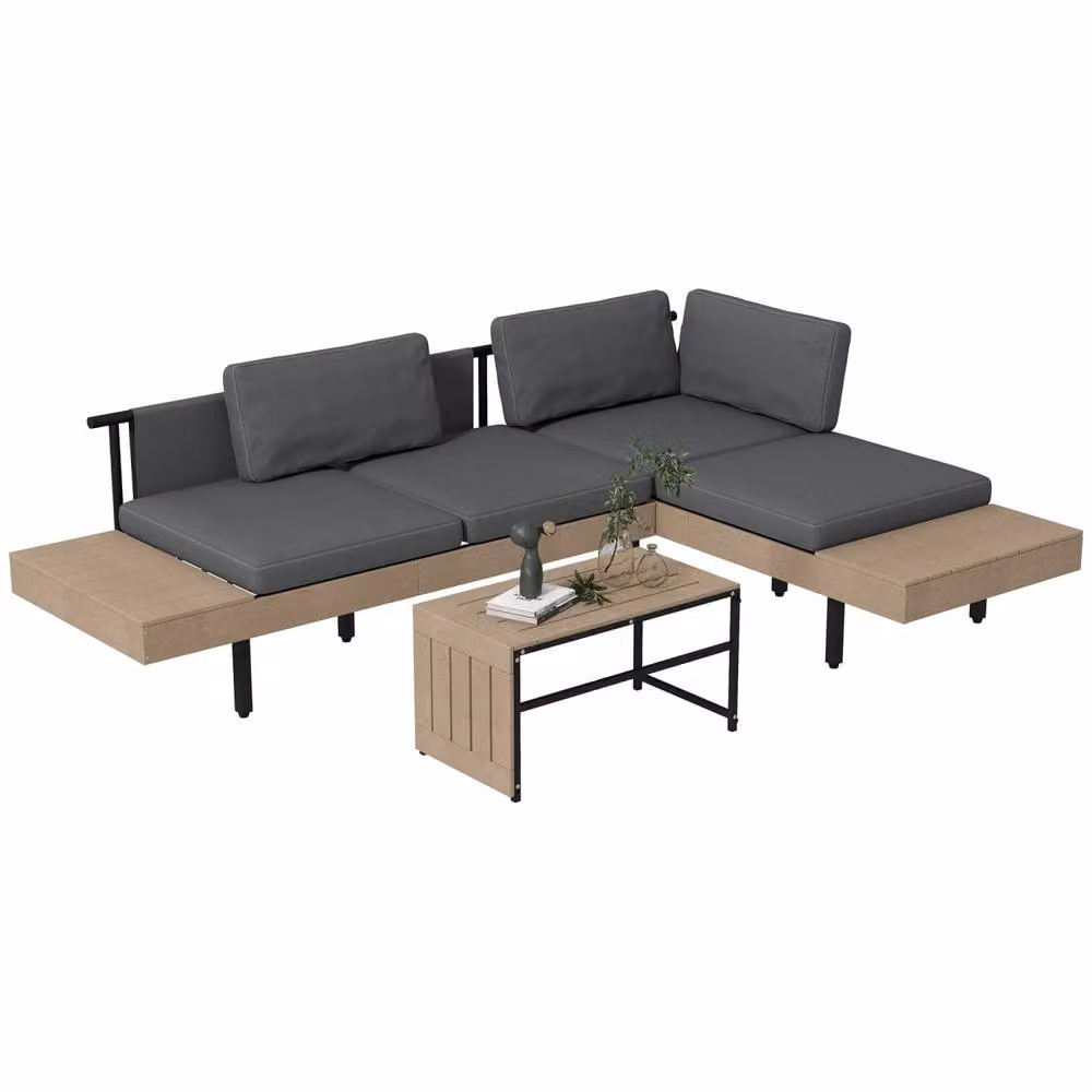 Wyld Haus Vivino 3 Piece L Shaped Outdoor Sofa Set with Coffee Table in Grey – 2