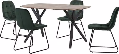 Seconique Athens Rectangular Dining Set with 4 Lukas Chairs in Oak and Green – 1