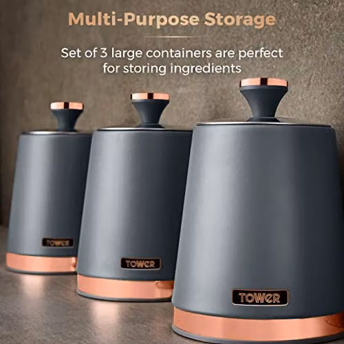 Tower Cavaletto Set of 3 Airtight Stainless Steel Storage Canisters, Grey and Gold – 2