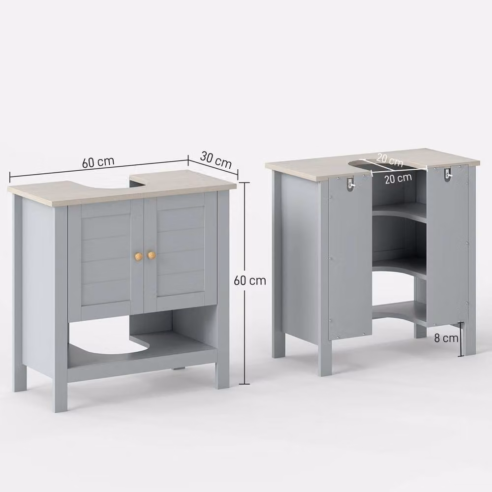 STILVORA Grey Under Sink Bathroom Cabinet with Internal Shelves and Hinged Doors – 2